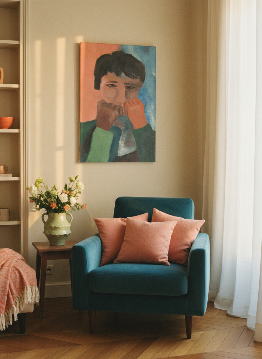 Vrouw Steunend op Twee Vuisten