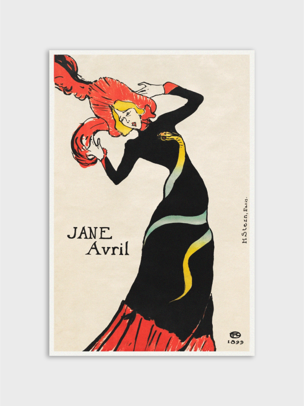 アンリ　ド　Jane Avril & Trianon-Concert ポスター Jane Avril – Vibrant Black, Red and Mustard Dance Poster Print for