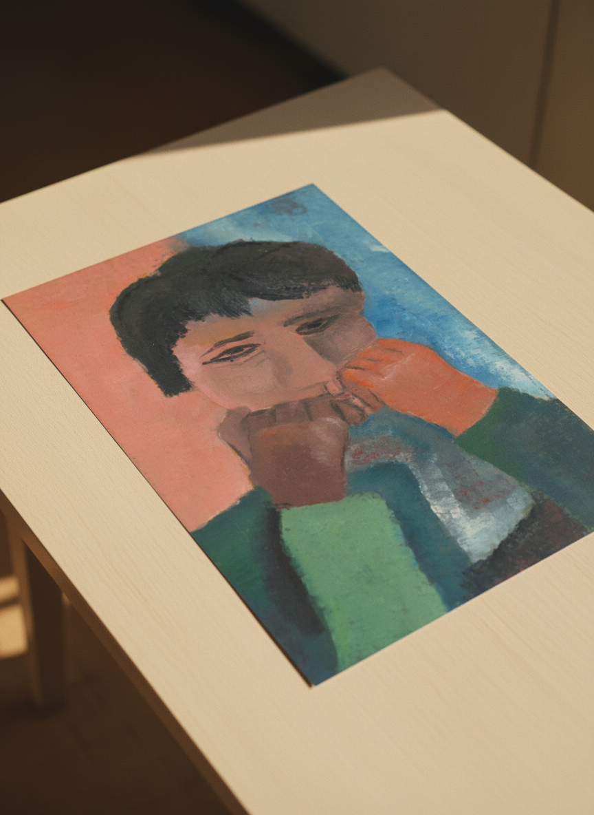 Vrouw Steunend op Twee Vuisten